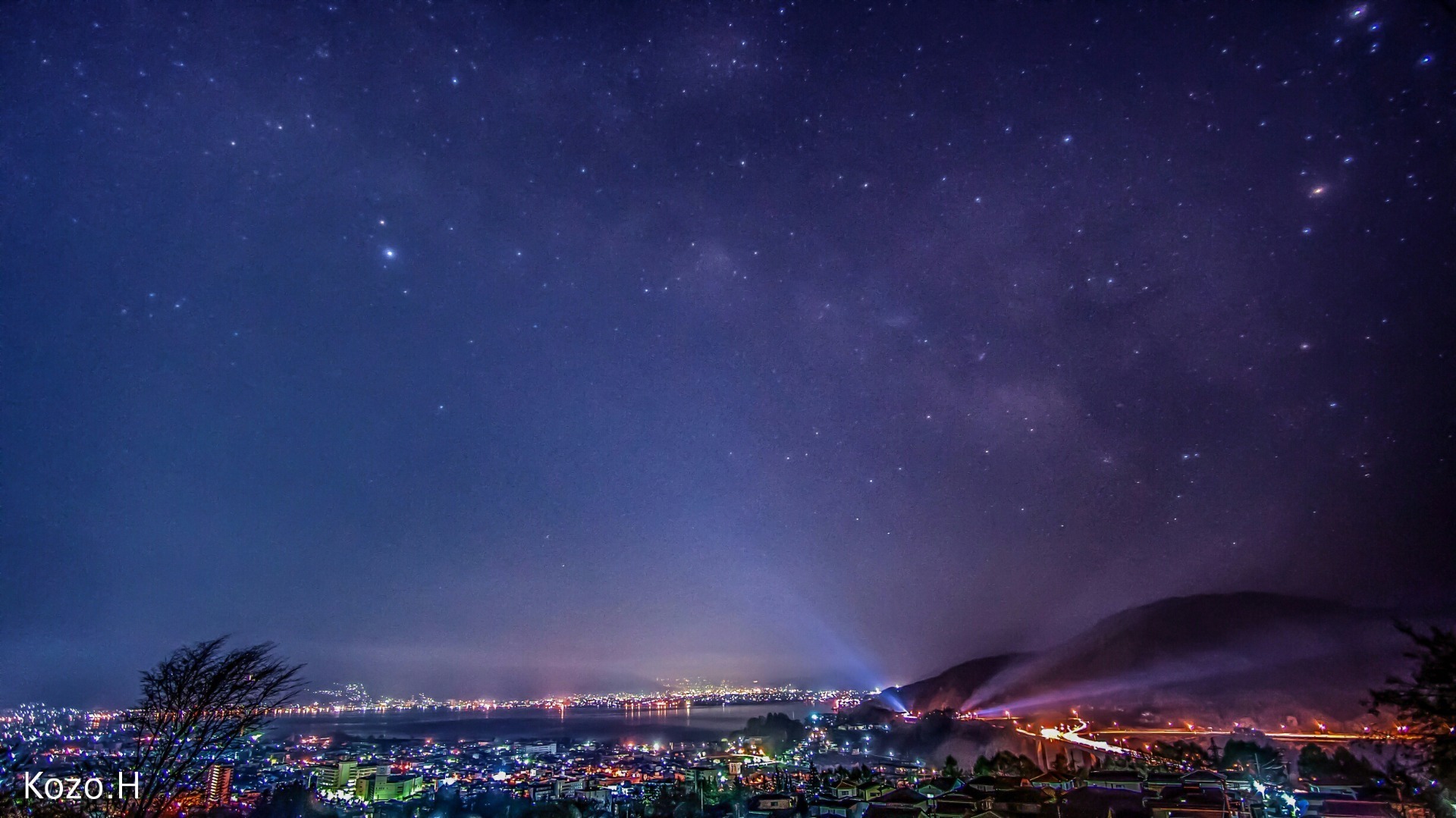 諏訪の夜景と天の川の星景写真 信州の風景 星景写真 タイムラプス動画